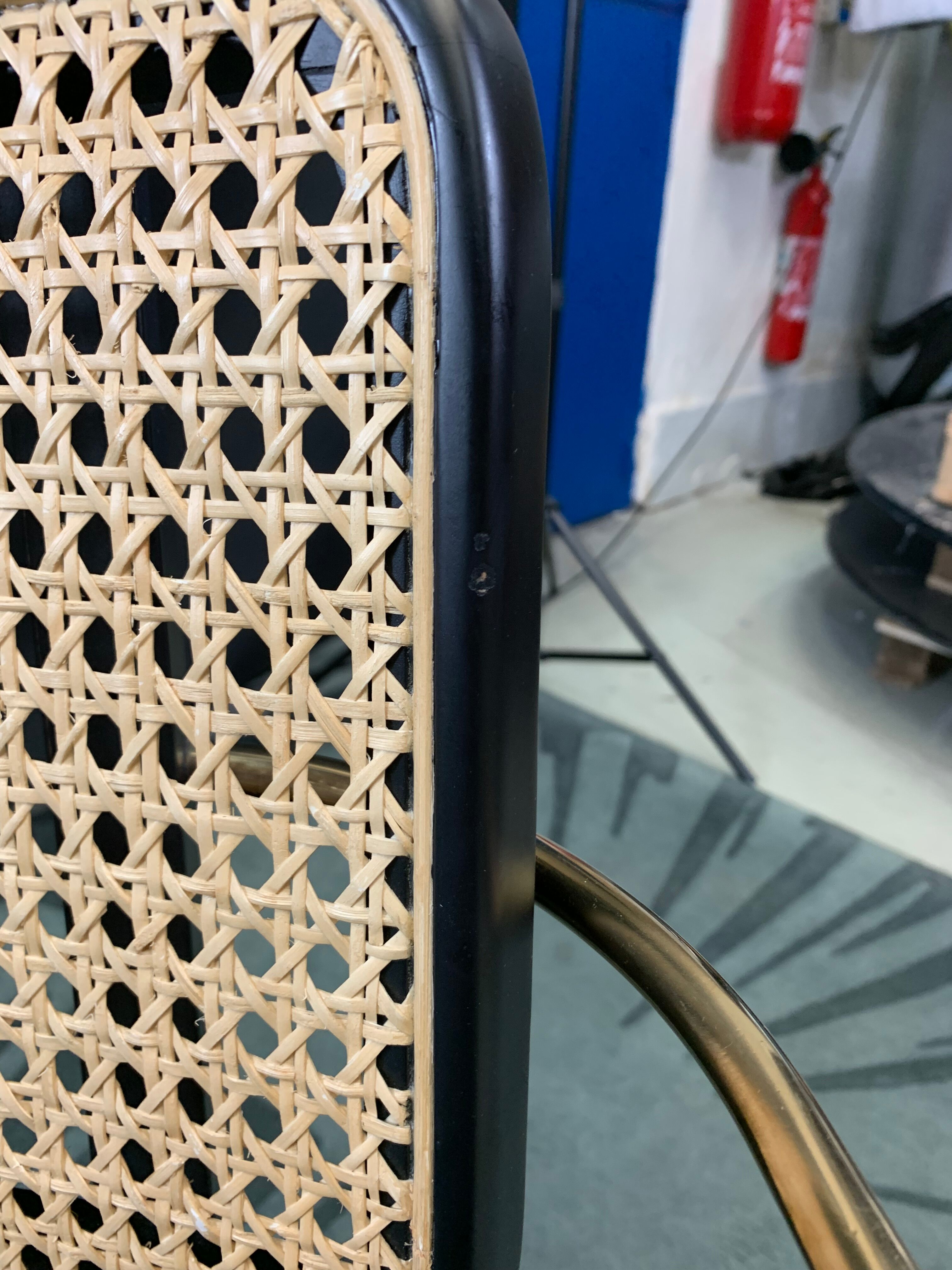 Cannage chain wood black leather black with armrests