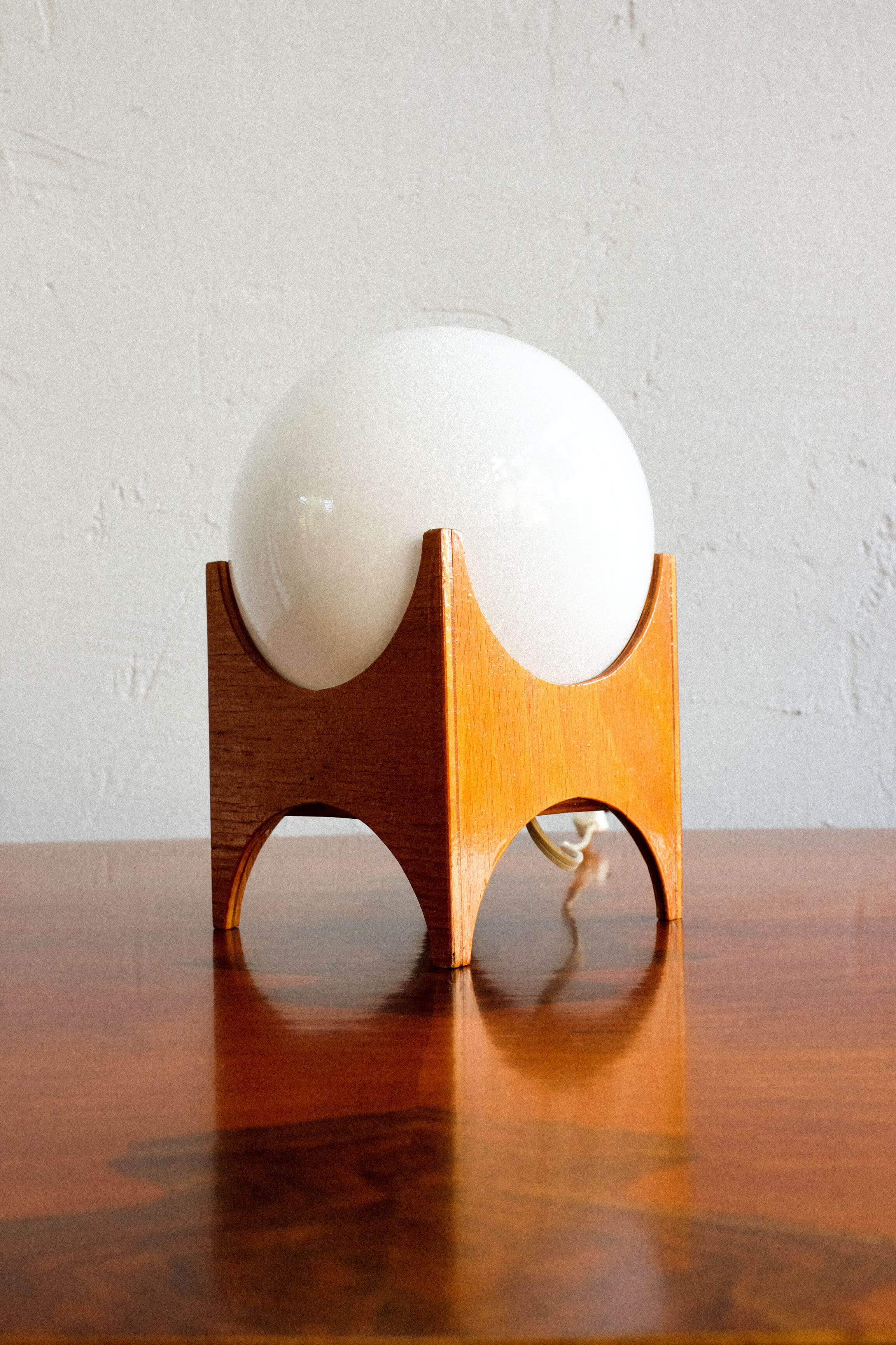 Small glass & wood table lamp, Czechoslovakia, 1960s