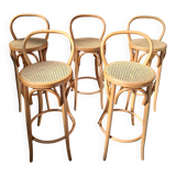 Set di 5 Sgabelli Thonet Style in Legno Curvato e Paglia di Vienna '70