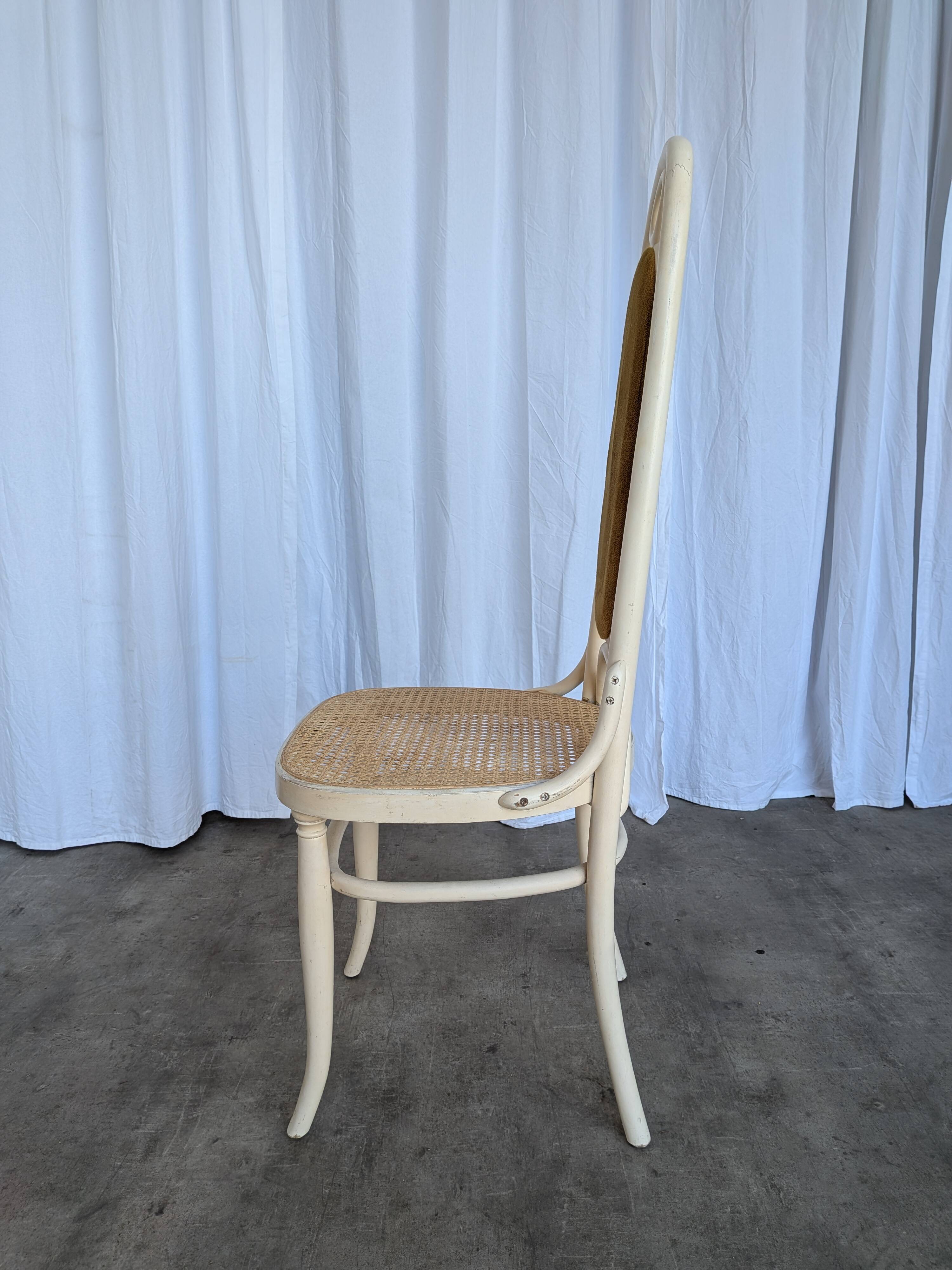 Vintage Thonet Bentwood Dining Chair: Cane Seat, Yellow Fabric Back