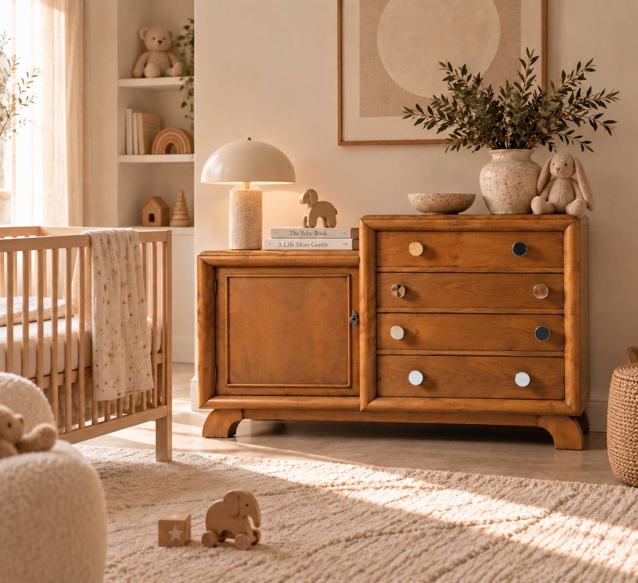 Commode asymétrique art déco chêne brut rénovée