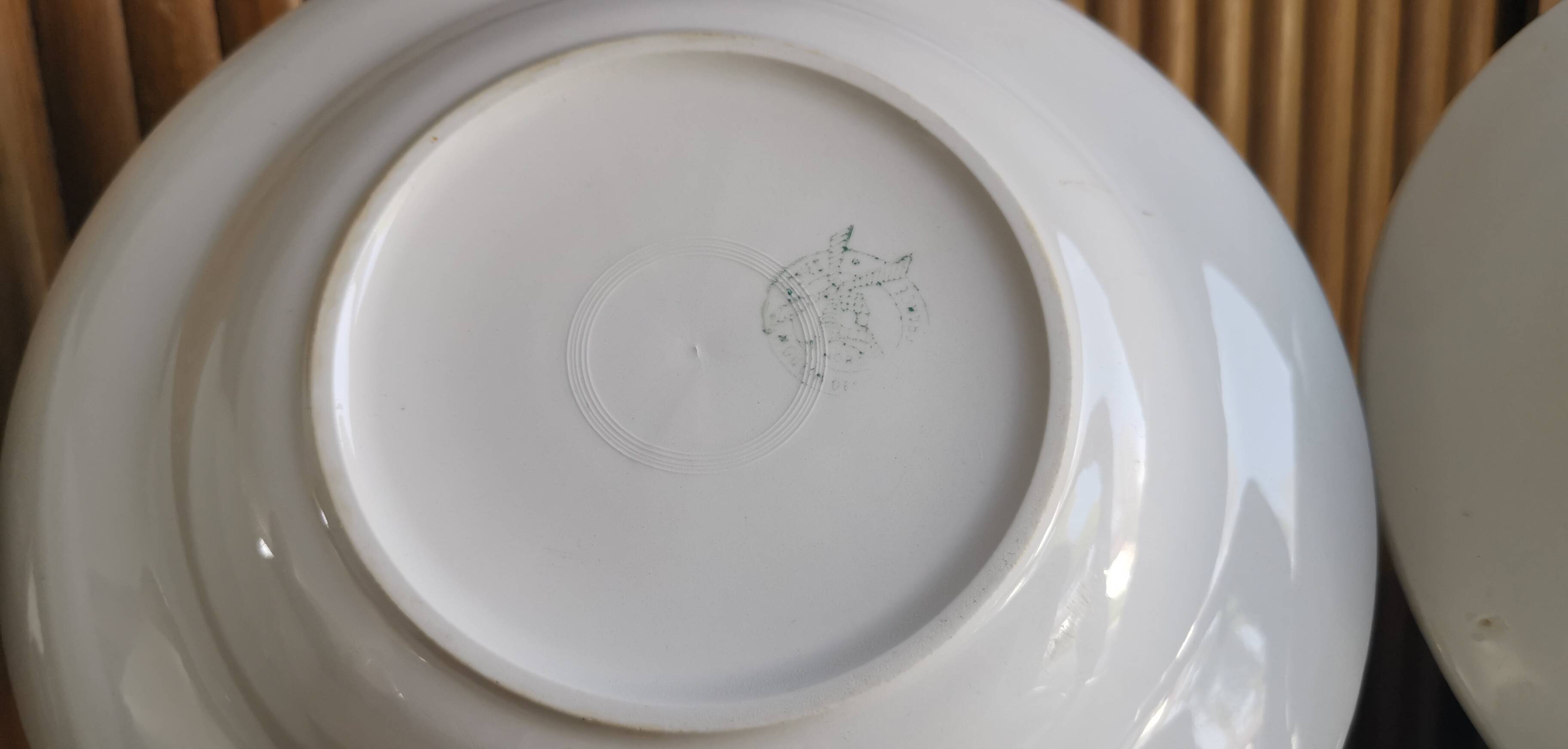 6 old plates mismatched geometric patterns Moulin des Loups, St Amand