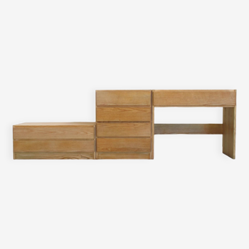 Three chests of drawers and consoles with drawers in natural oiled ash