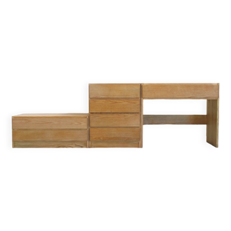 Three chests of drawers and consoles with drawers in natural oiled ash