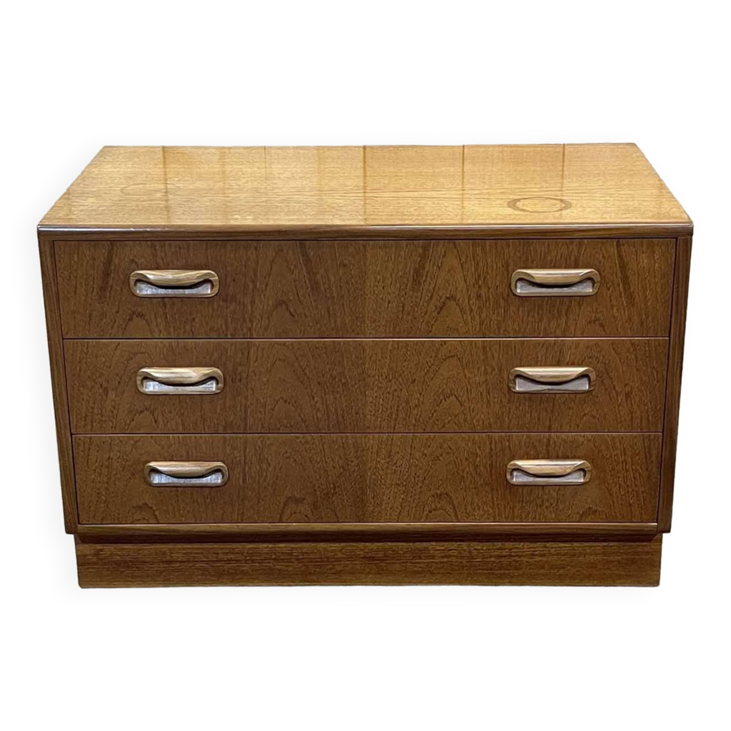 Low 3drawer chest of drawers from the GPlan brand in teak from the 70s