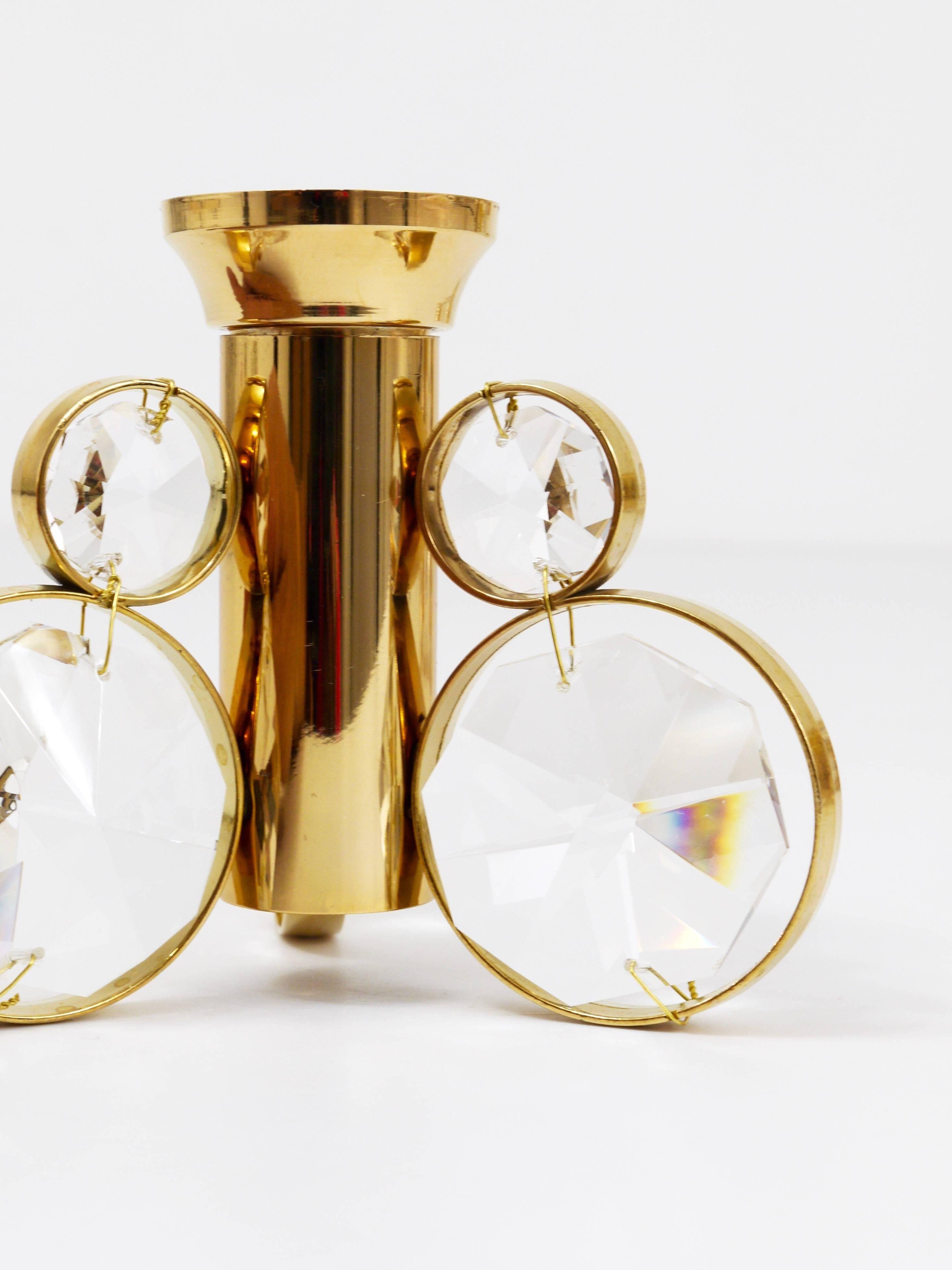 10 brass and crystal candle holders in the Palwa style by Gaetano Sciolari.