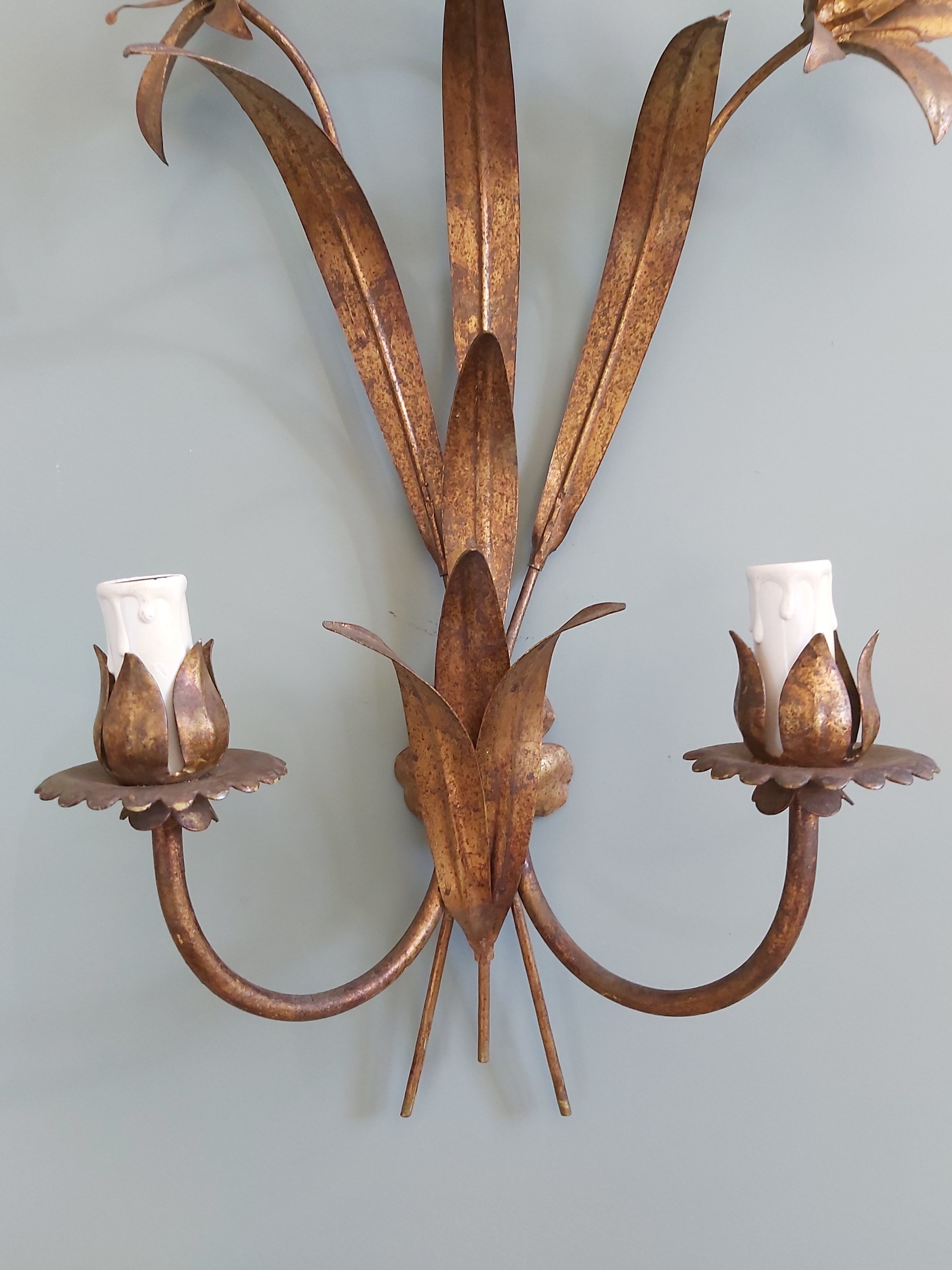 Vintage gold metal wall lamp, 70s