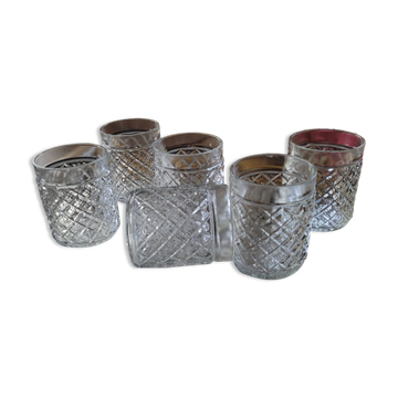 6 Nestlé glasses – faceted pressed glass – 1970s.