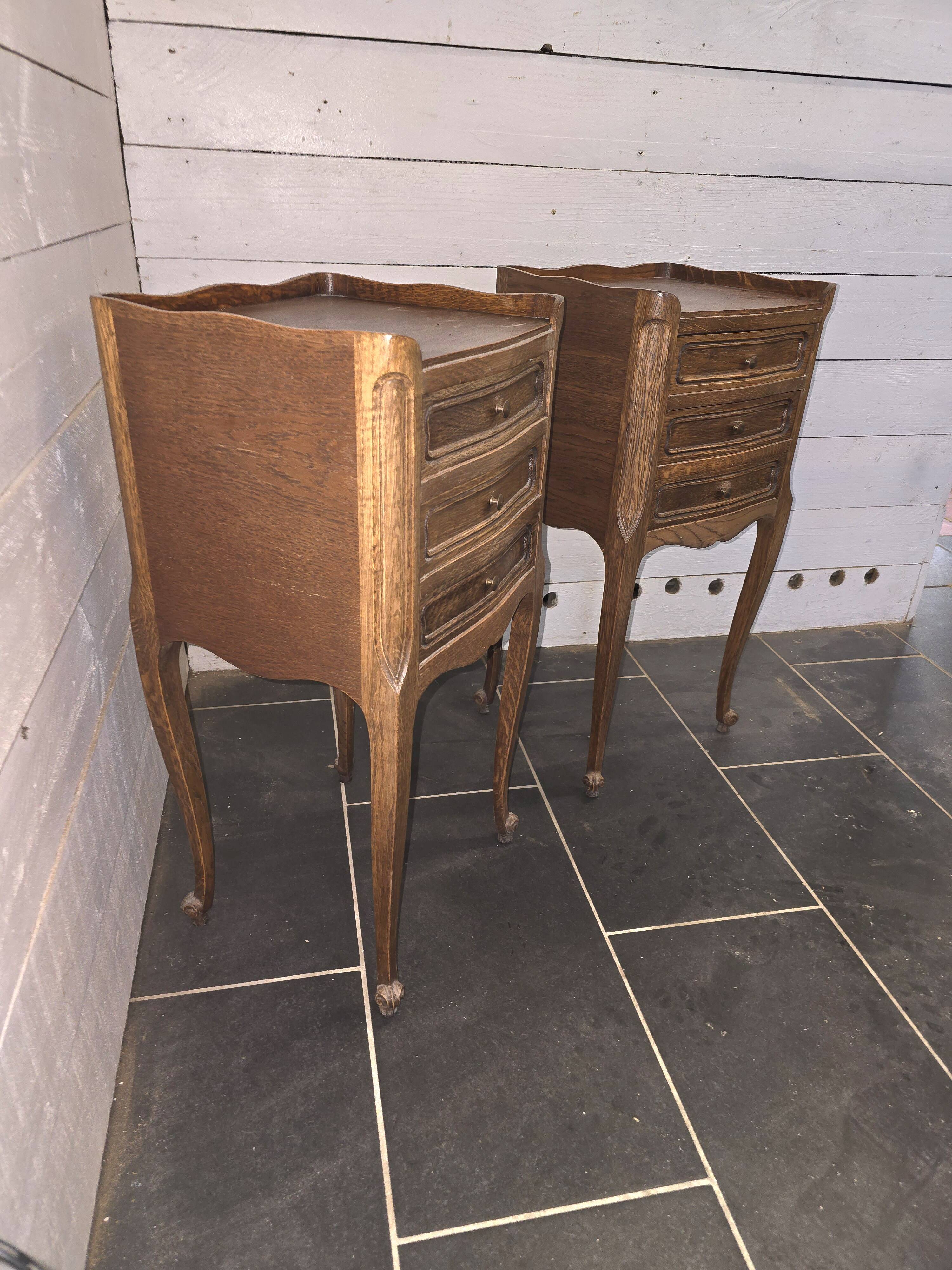 Pair of Louis XV style bedside tables in oak