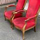 2 Louis Philippe cabriolet armchairs in burgundy velvet wood from the 19th century.