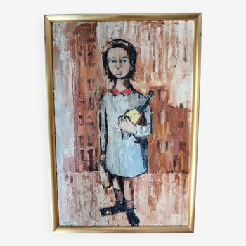 Painting young girl with bottle