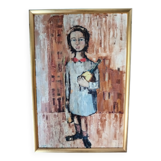 Painting young girl with bottle