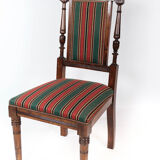 Set of six dining room chairs of oak and upholstered with striped fabric, 1920s