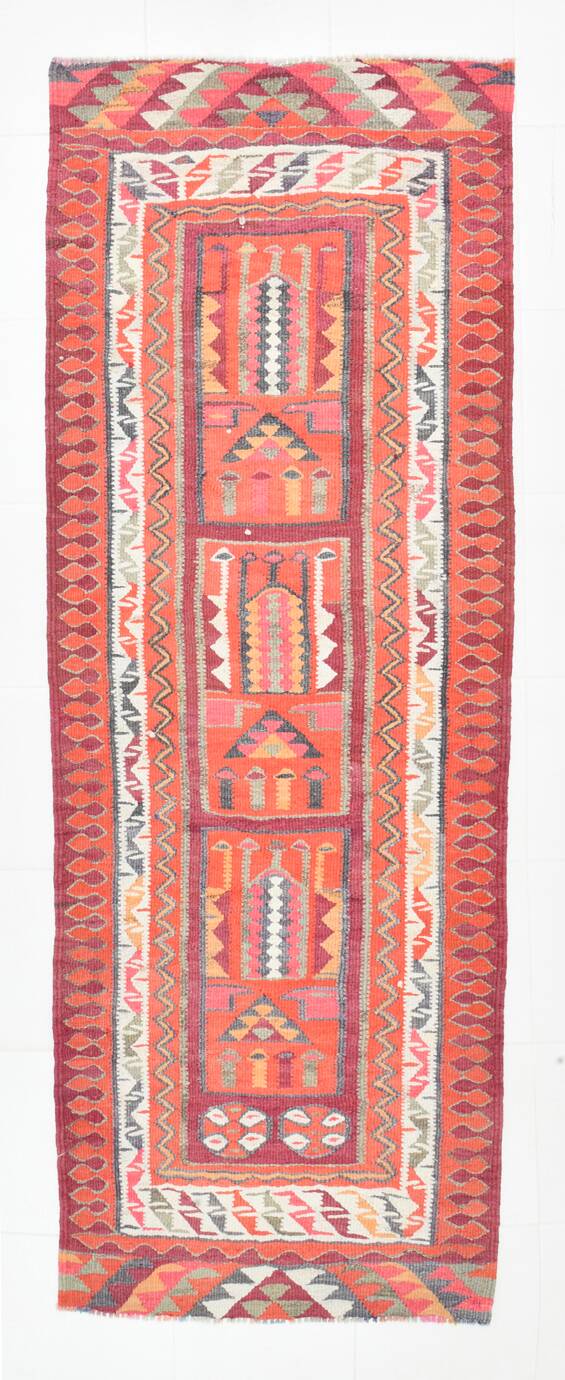 Red & Burgundy Vintage Runner Rug, 102x274Cm