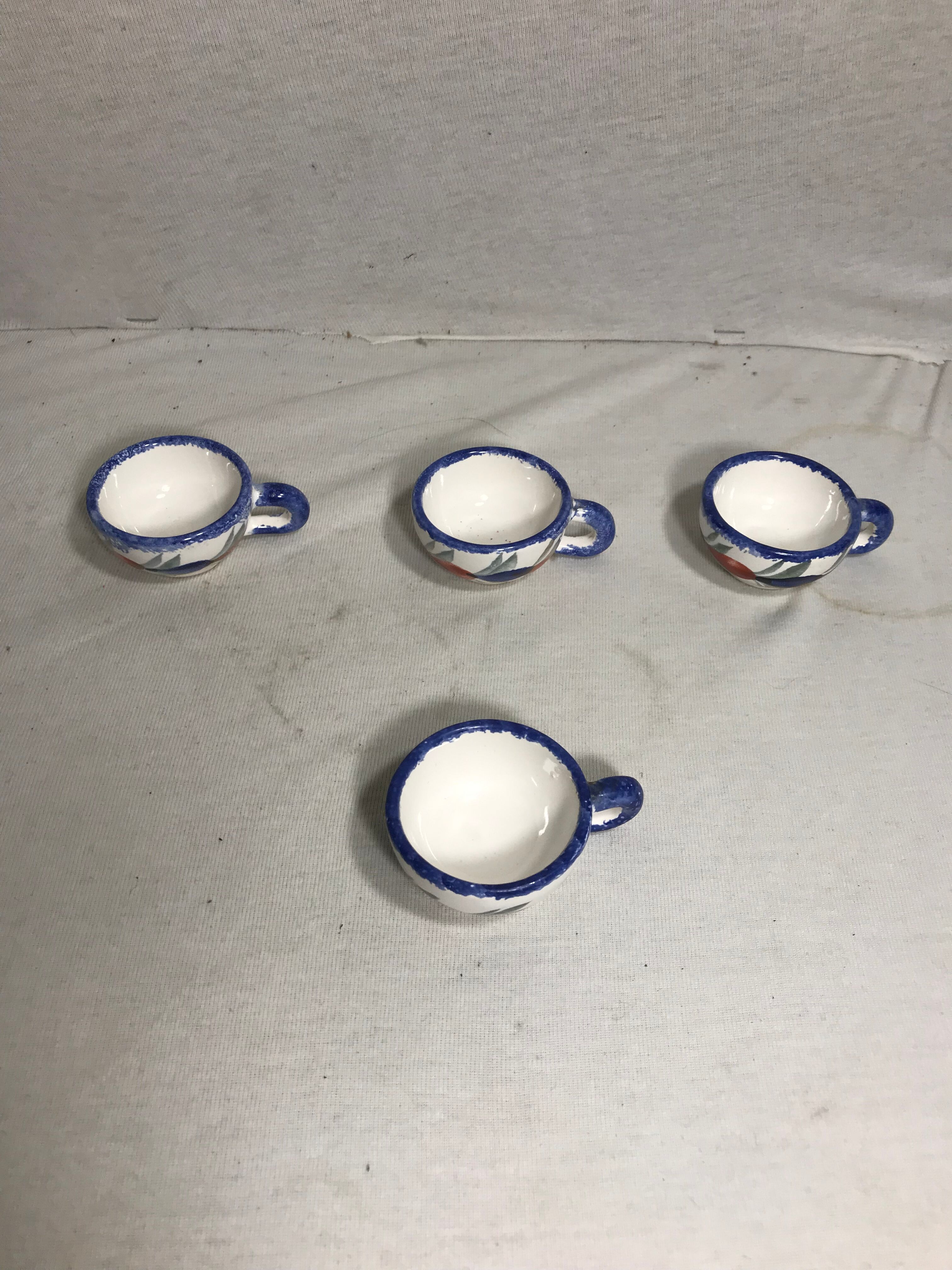 4 cups Quimper HB ceramic + drawings series painted vintage