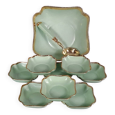 Antique Limoges green & gold porcelain dessert / cream service C593