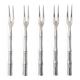 Five silver-plated metal appetizer forks with bamboo-style handles
