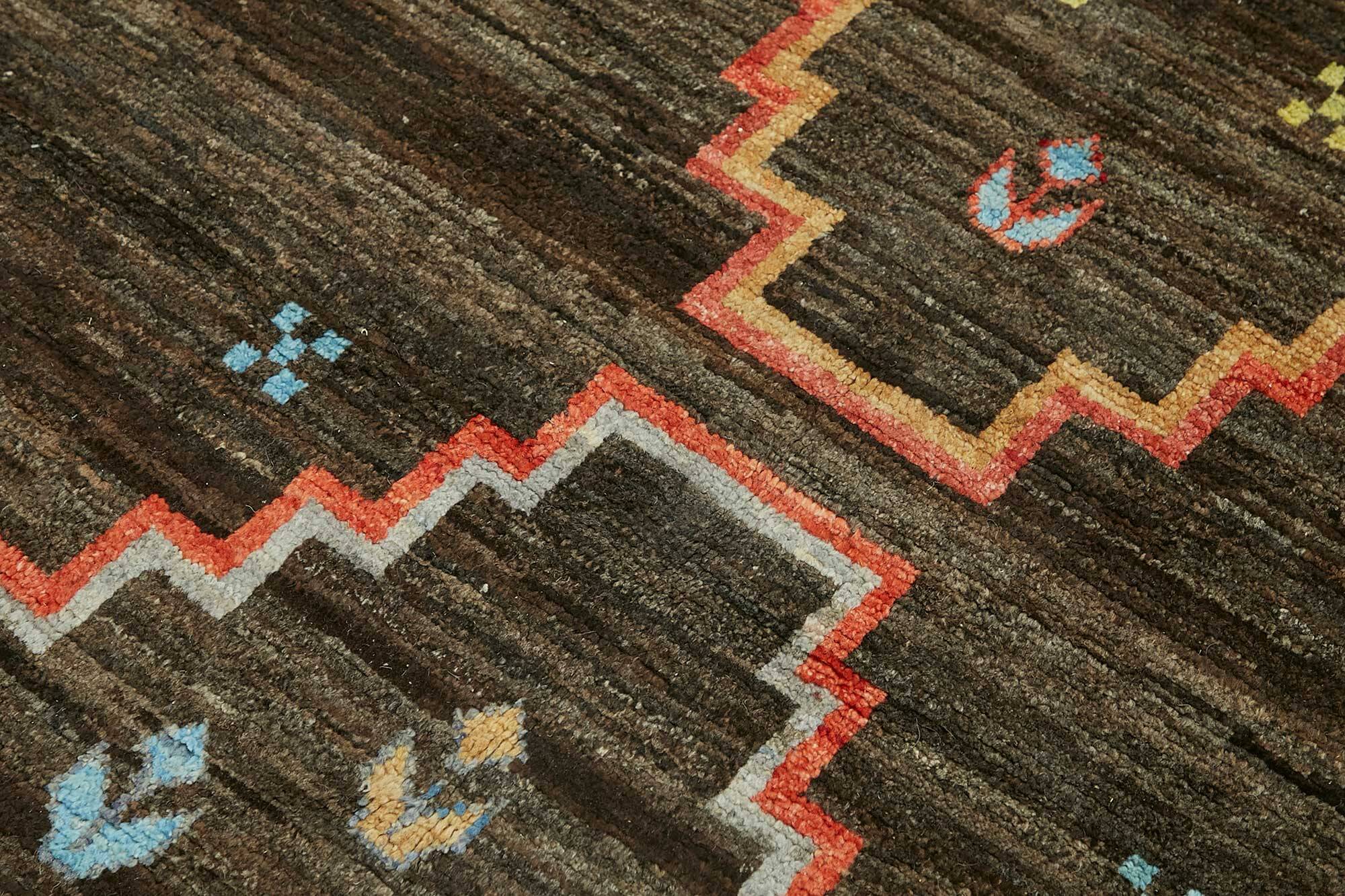 Hand-Knotted Turkish Contemporary 150 cm x 194 cm Brown Wool Carpet