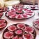 Service oyster plates and presentation dish Vallauris signed Marius Giuge vintage pink