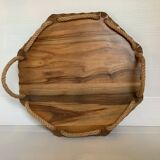 Small octagonal wooden and rope tray