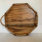 Petit plateau octogonal en bois et corde