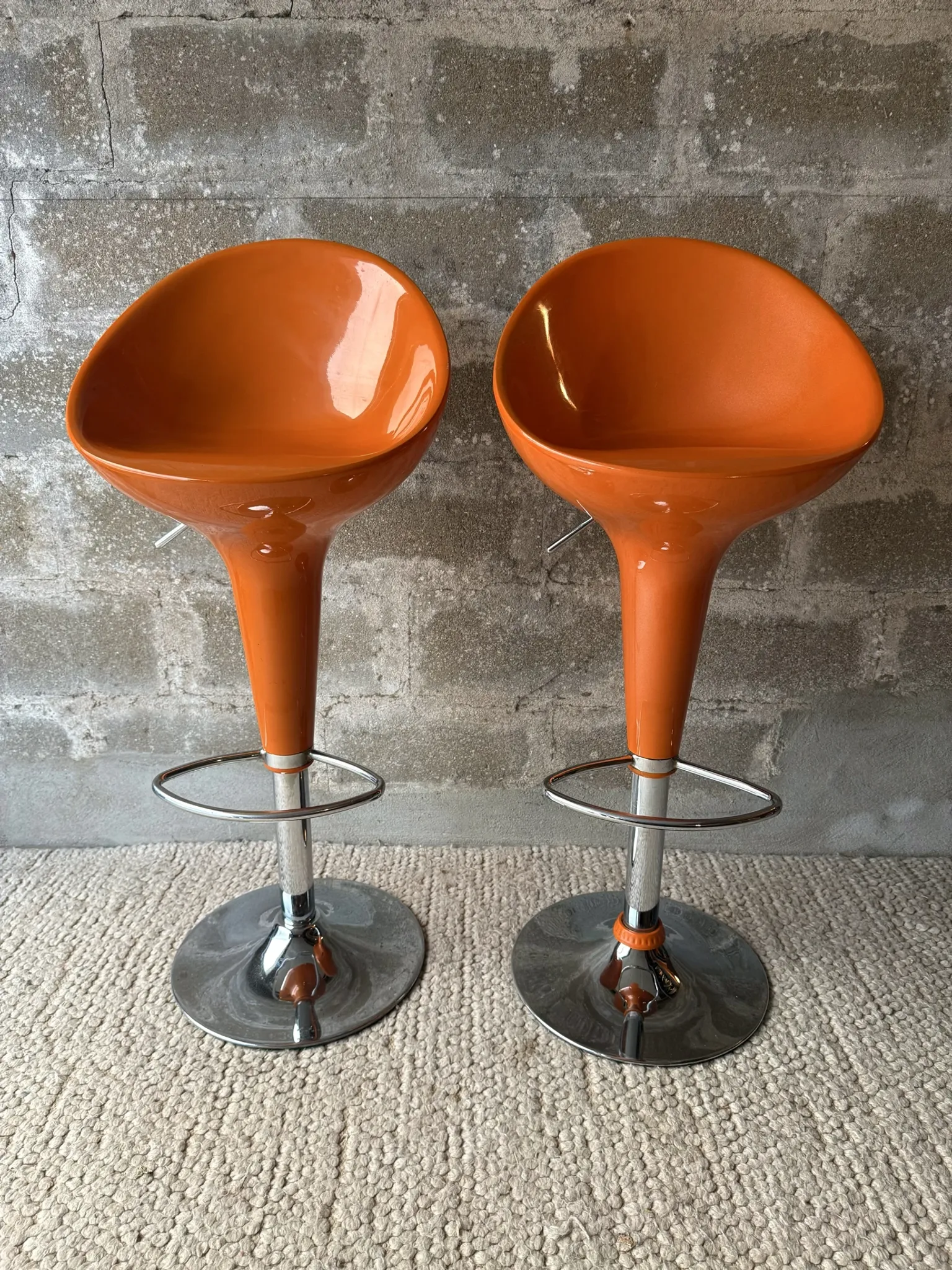 Vintage orange bar stools (x2)