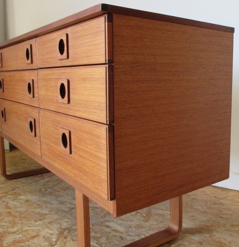 70 's teak long chest of drawers 9 drawers Shreiber
