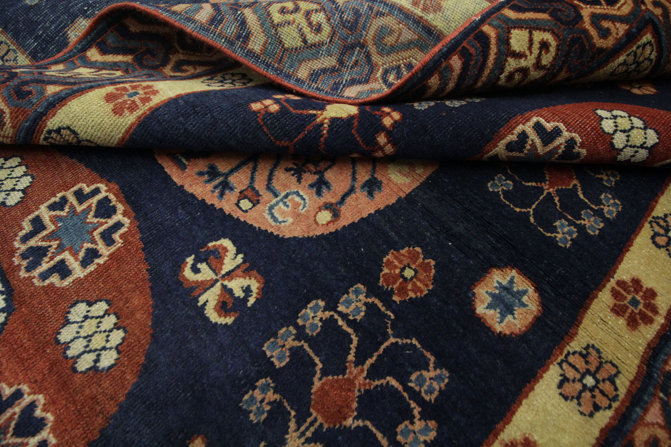 Handwoven antique wool khotan rug- 119x286cm
