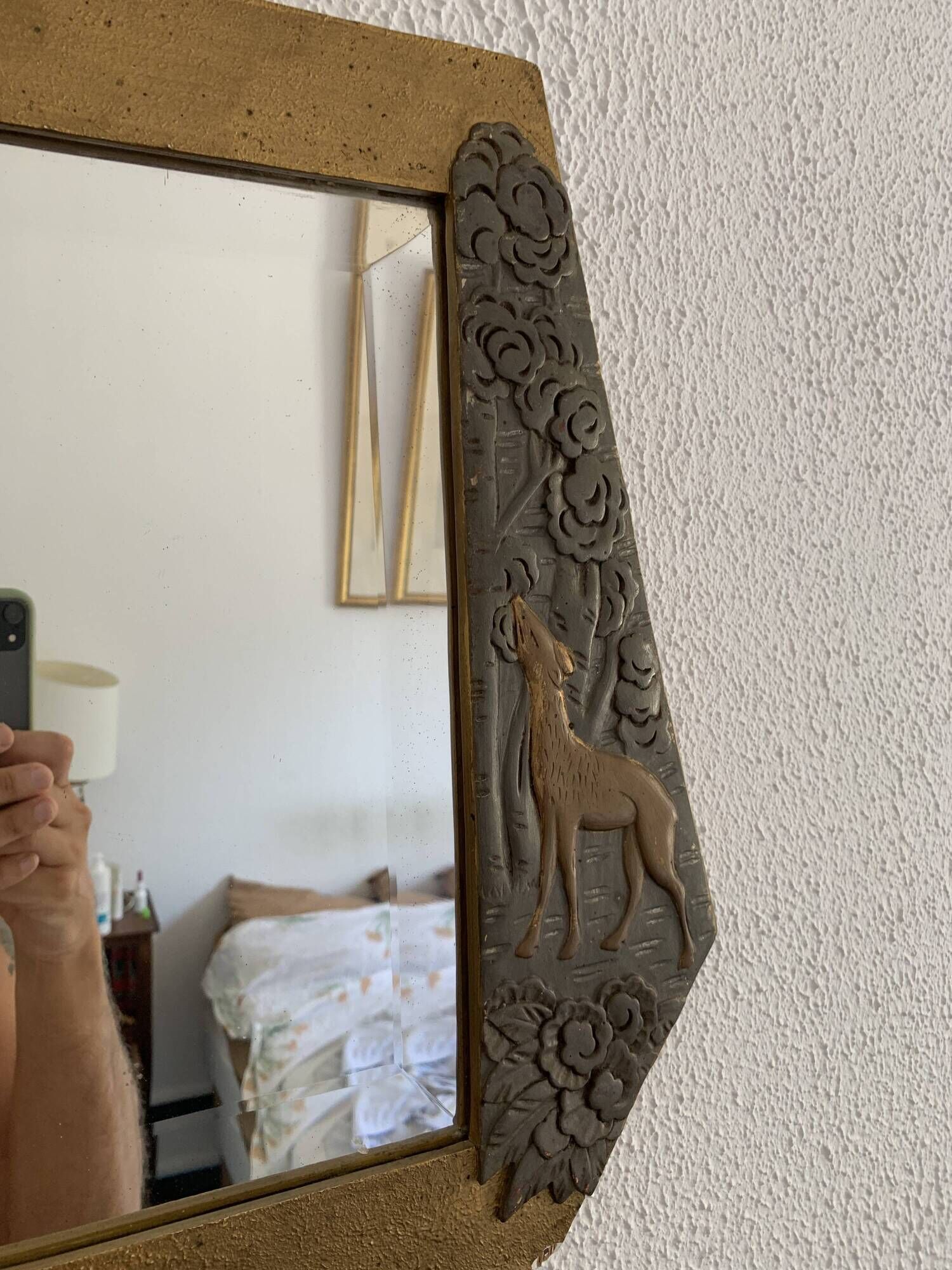 Vintage 1900 Art Nouveau beveled mirror in silver-plated gilded wood - 51 x 32 cm