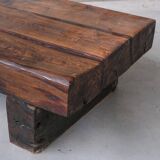 Brutalist Wooden 'Sleeper' Mid-Century Dutch Coffee Table