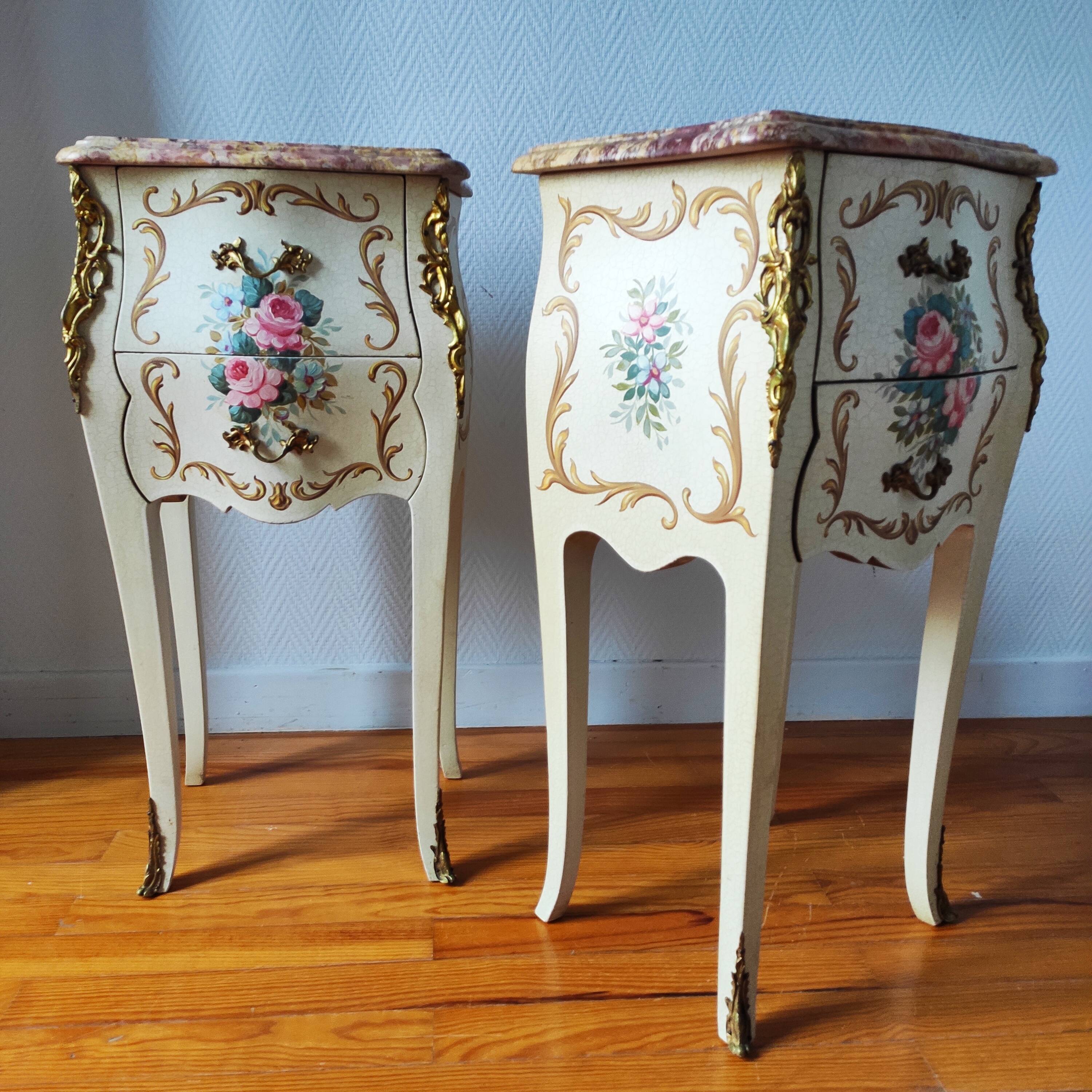Pair of painted Louis XV style bedside tables