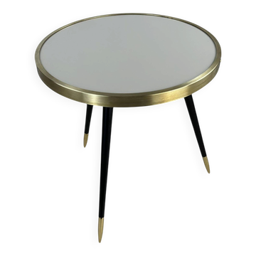 Table d'appoint artisanale en métal, laiton et miroir