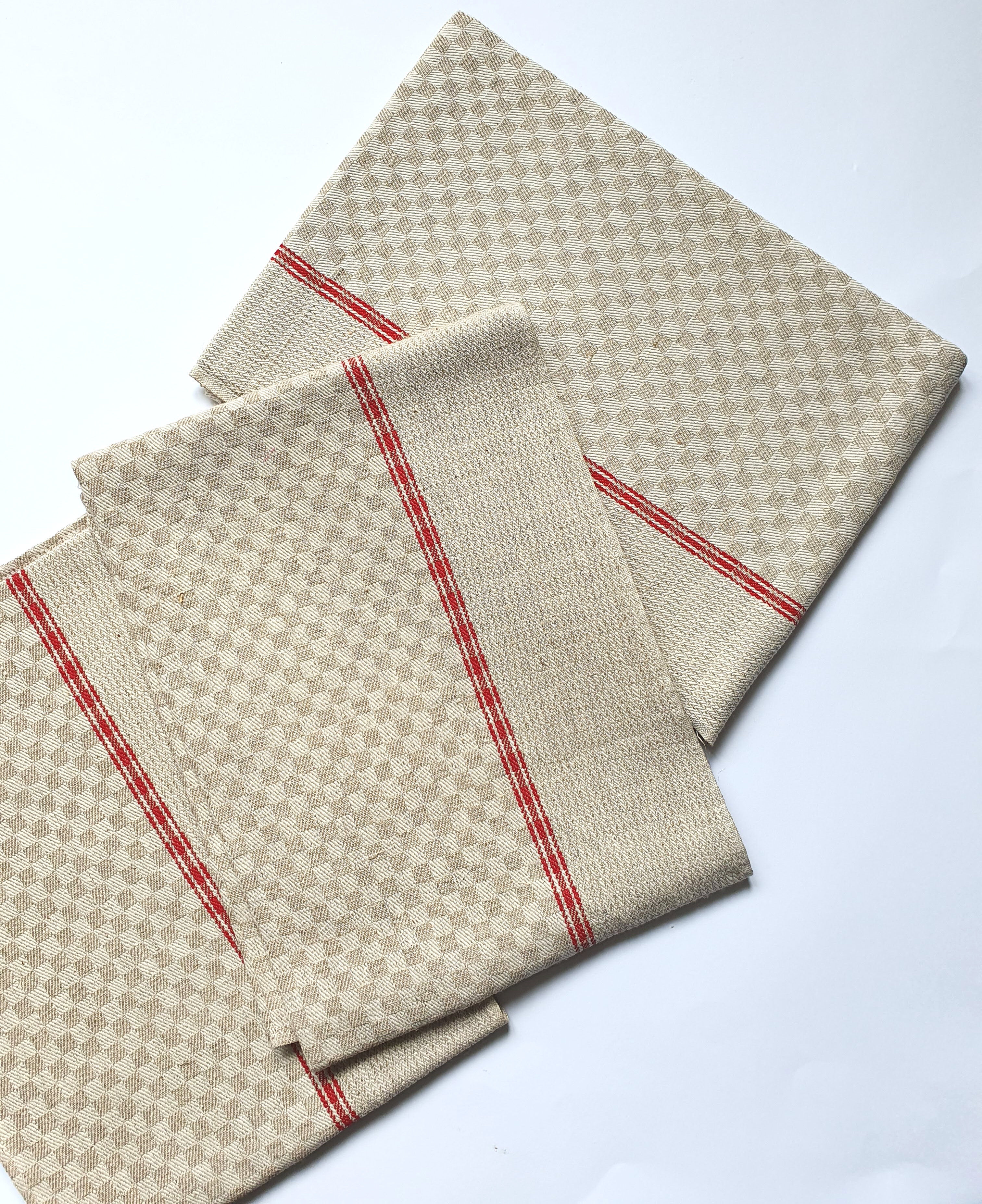 Set of three old tea towels