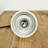 Vintage White Porcelain Pendant Light with Ribbed Glass, 1970s