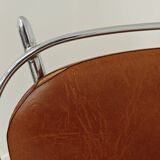 Set of 4 French chairs in camel brown imitation leather and chrome 1960