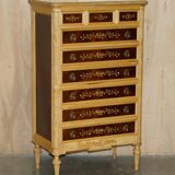 Pair of tall hardwood chests of drawers, walnut and marble.