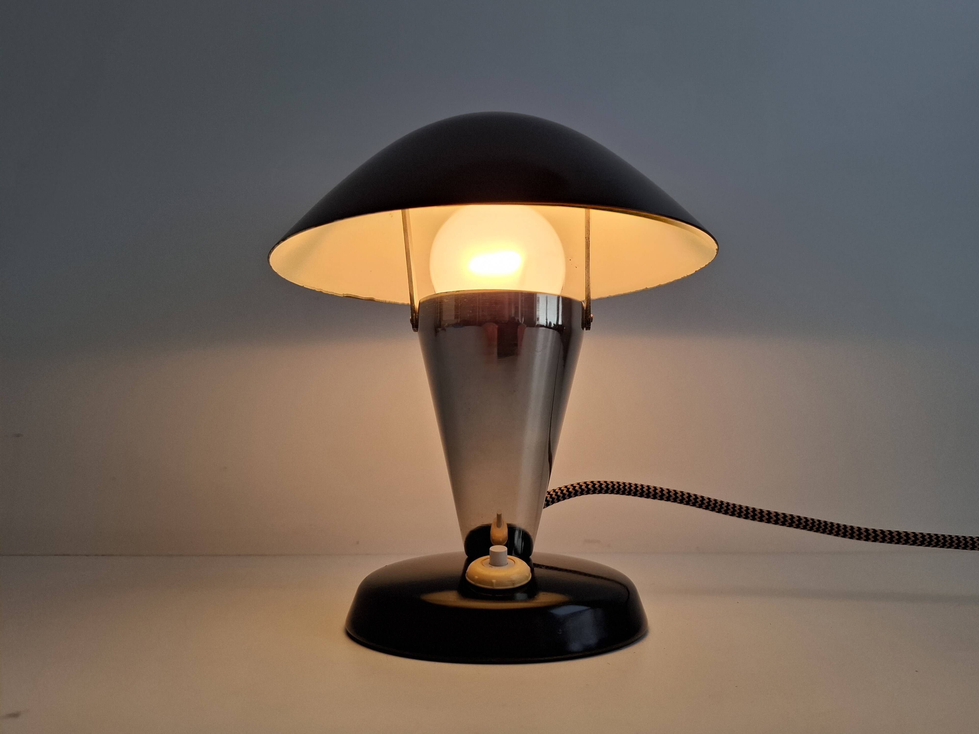 Bauhaus Mushroom Table Lamp with Adjustable Shade, Czechoslovakia, 1930s