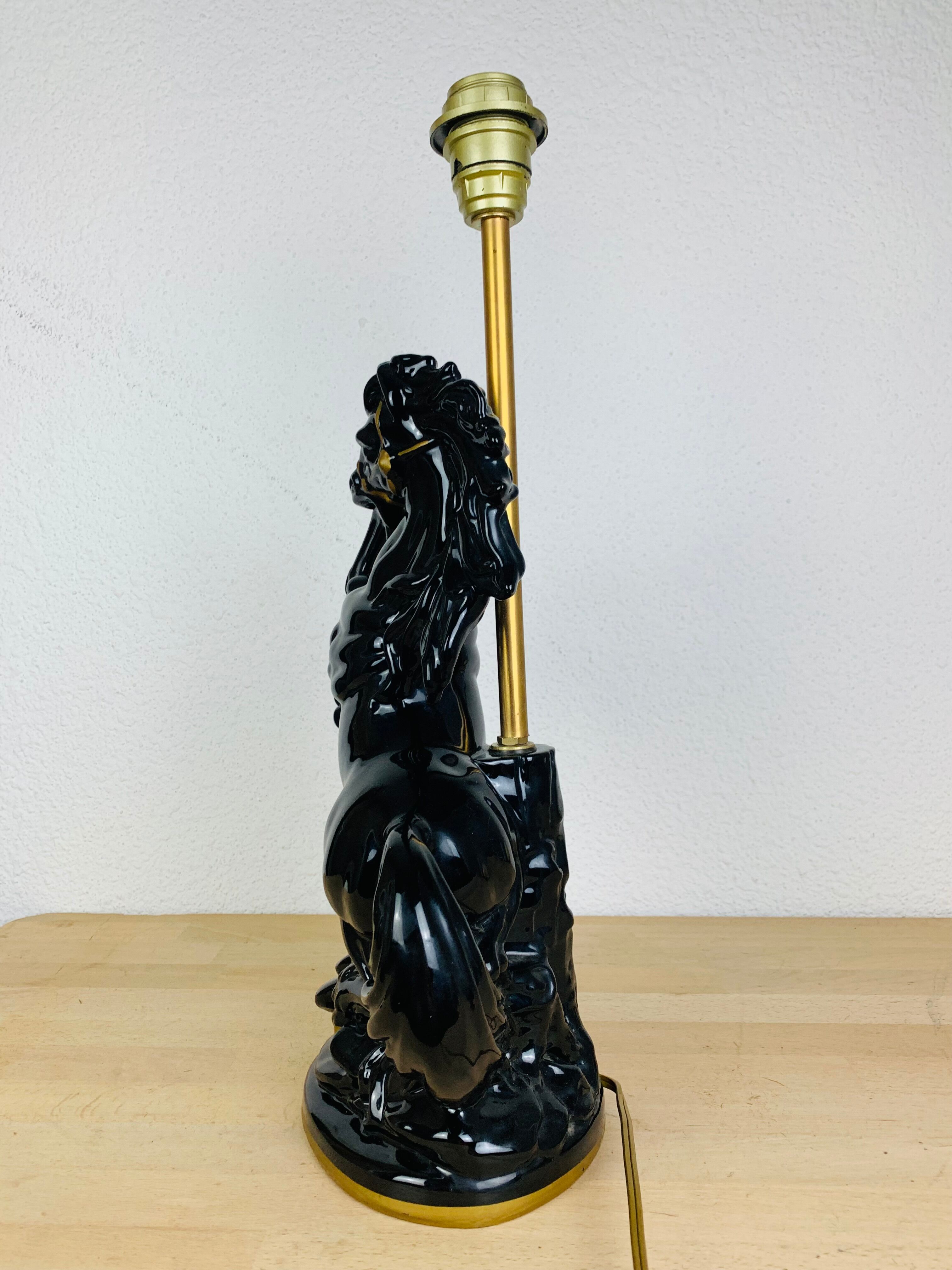 Black and gold ceramic horse lamp foot
