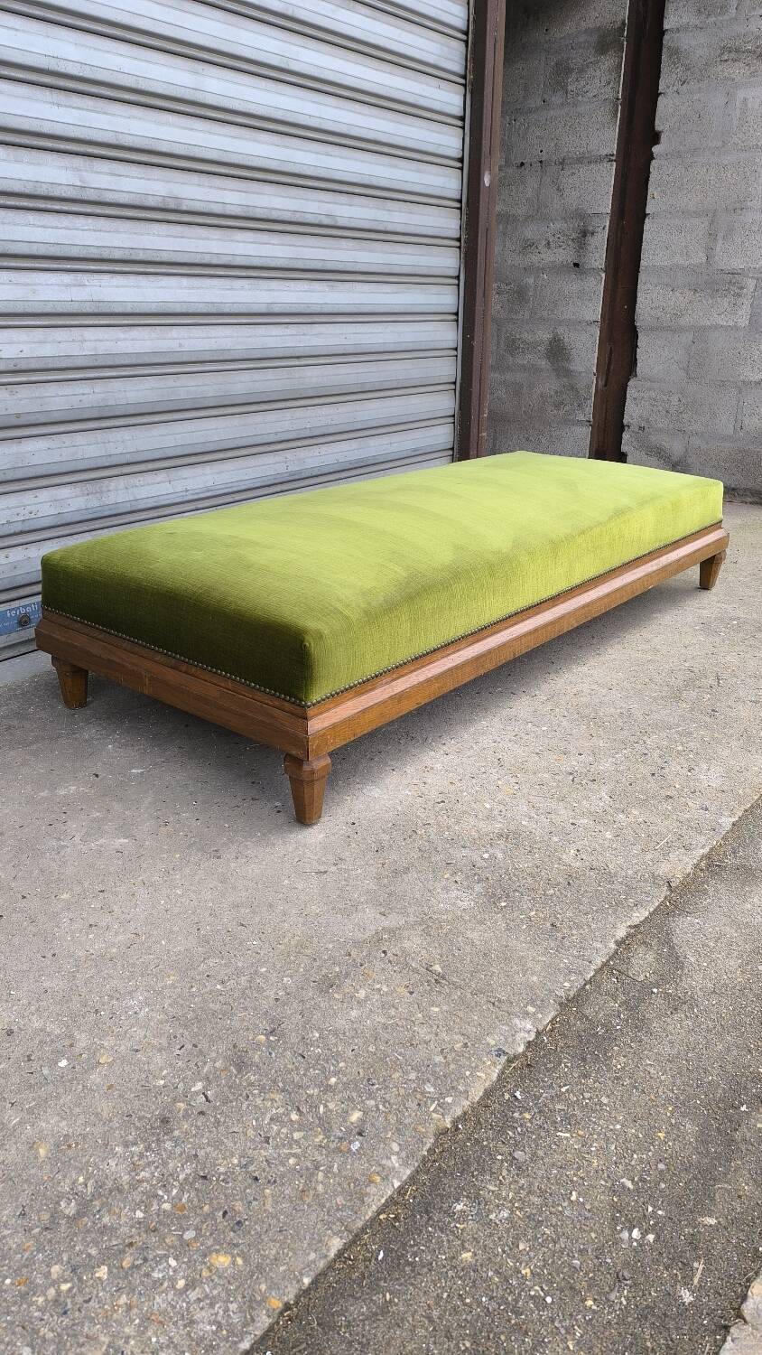 1920s velvet and oak bench