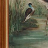 Large decorative painting of birds in water, France 1960s