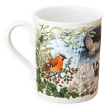 Porcelain Four Seasons Woodland Animals Mug, Winter Nature Scenery