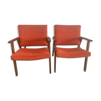 armchair 60s orange wool and wood