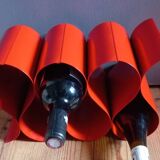 Red painted metal bottle holder, vintage 1980