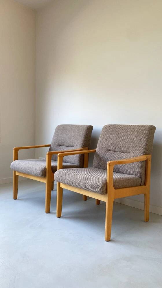 Vintage wooden seating area / sofa and 2 armchairs