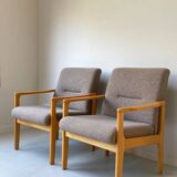 Vintage wooden seating area / sofa and 2 armchairs