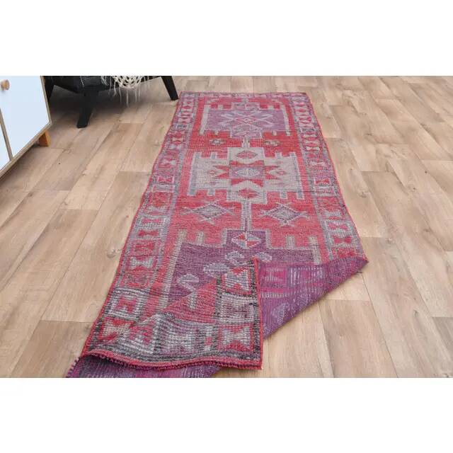 Vintage Turkish Vintage Oushak Pink Purple Runner Rug 88x291