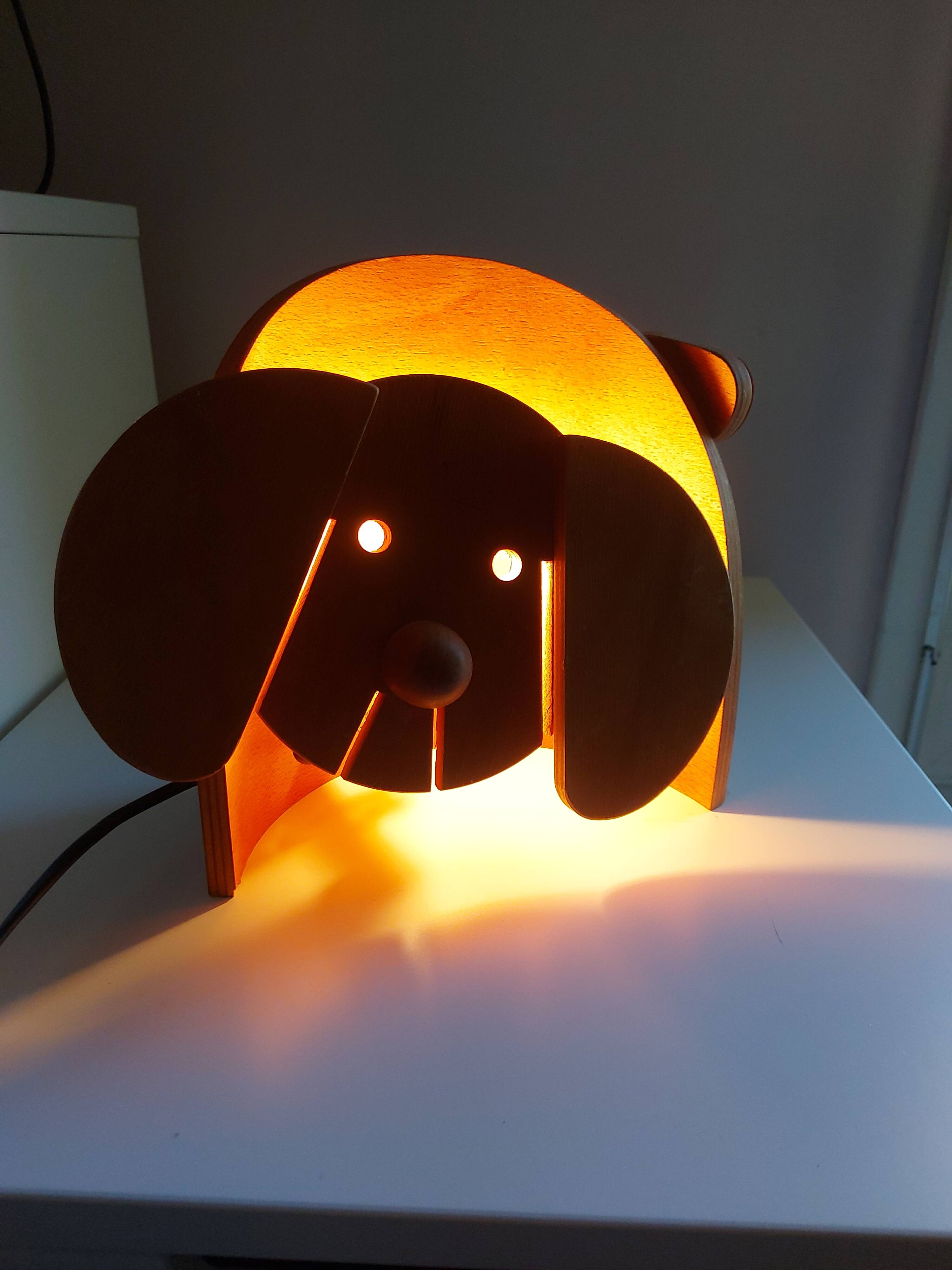 Vintage 80's wooden dog lamp, raison, france