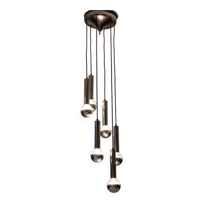 Grand lustre en cascade du milieu du siècle en chrome