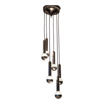 Large mid-century cascade chandelier in chrome