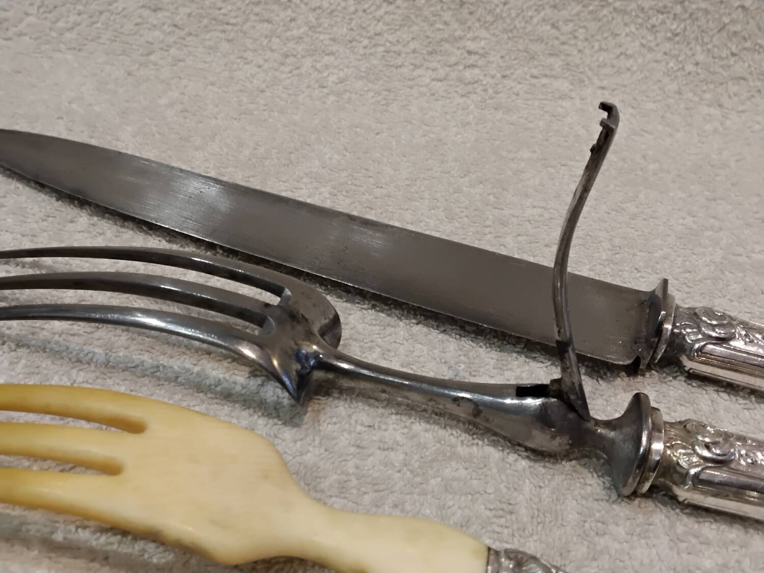 Salad serving set, silver handle, 950 Minerva, Rococo style.